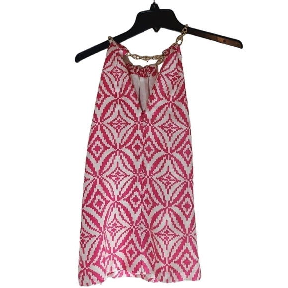 Milly 100% Silk Pink Gold Chain Tank 2 Preowned - Picture 7 of 9